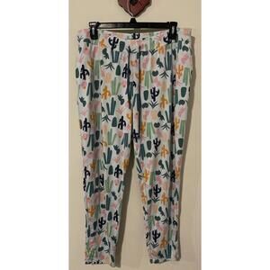 Cuddl Duds Smart Comfort Womens XL Green Cactus-Print Pull-On Lounge Pants A6404